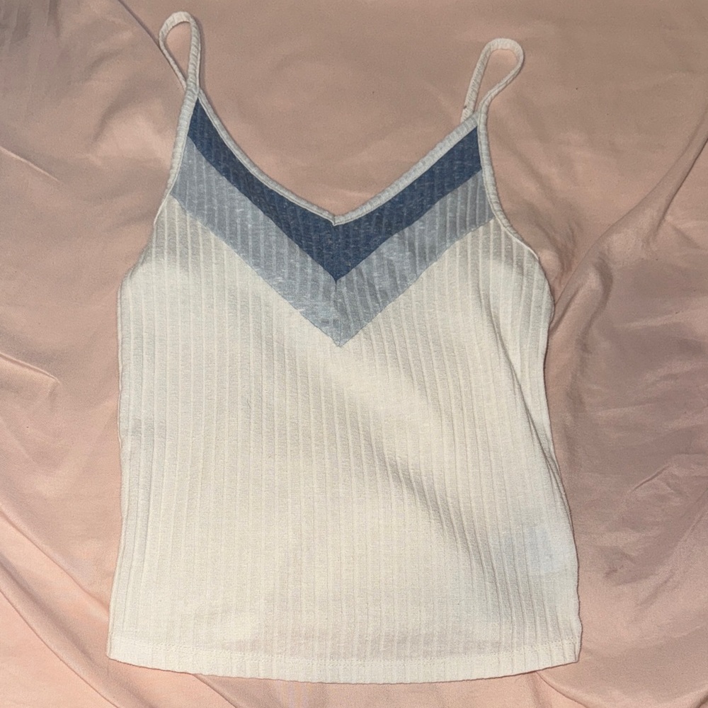 American Eagle Outfitters Cream and Blue Chevron Tank Top